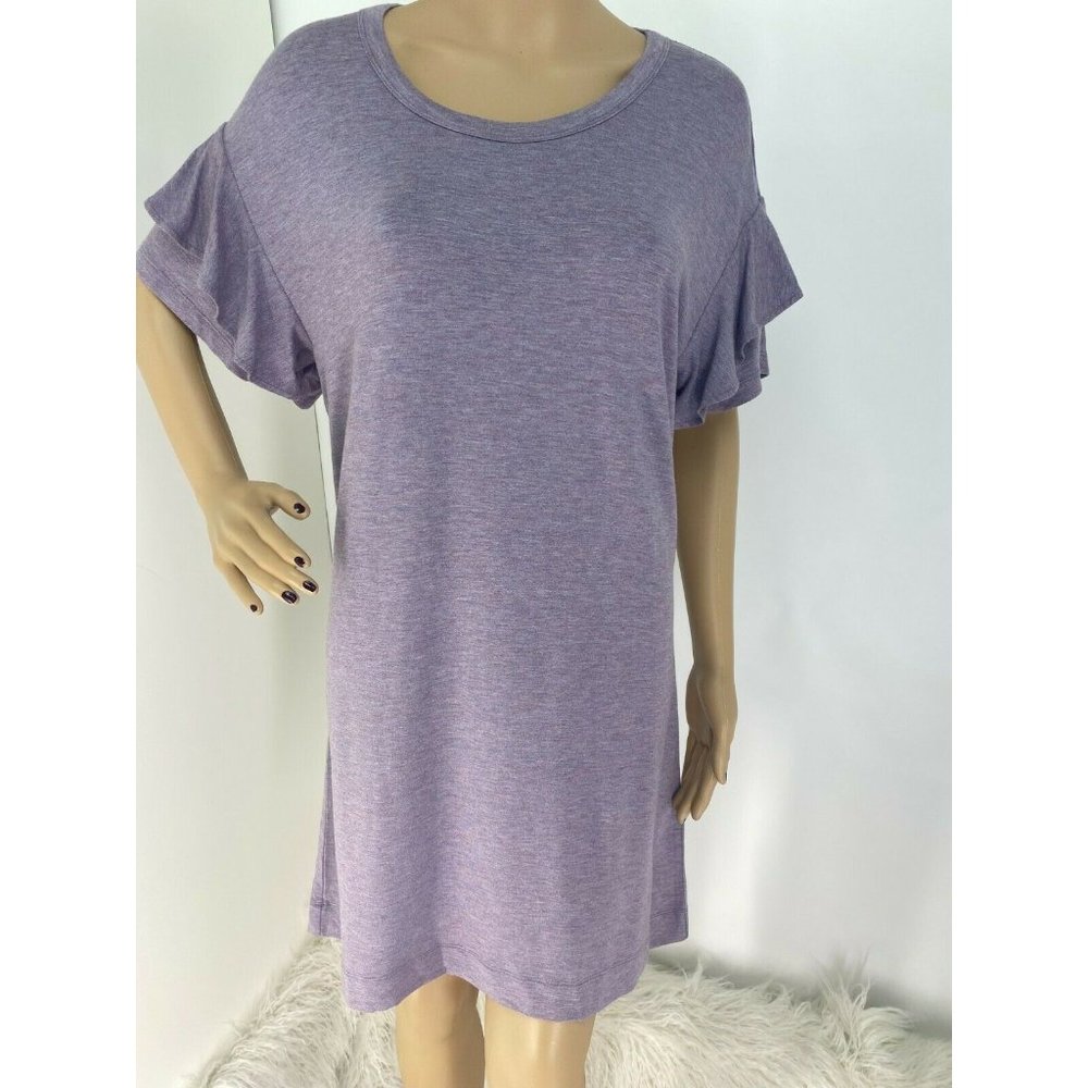 "LOFT" HEATHER PURPLE DOUBLE RUFFLED SLEEVES LOUNGE SWING TRAPEZE DRESS  XL NWT